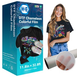 H-E Holographic DTF Film 11.8in x 32.8ft Chameleon Holographic DTF Transfer Film Roll, Cold Peel Holographic Chameleon DTF Film for All Fabric T-Shirt Textile DIY