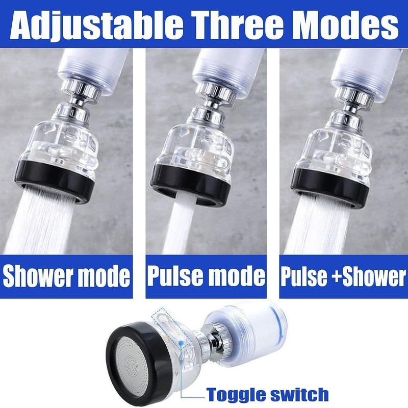 Tap Filter, Transparent, 360° Tap Filter, 3-Speed Mode, Adjustable Water-Saving