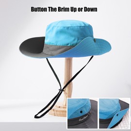 KXF Ladies Wide Brim Bucket Summer Sun Hat Foldable UV Protection Beach Hat Safari Boonie Hat Quick-Drying Fishing Hat with Adjustable Chin Strap UPF50+ Packable for women Blue