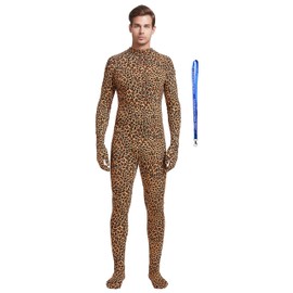 Full Bodysuit With Zipper Helper Unisex Adult Costume Without Hood Spandex Stretch Zentai Unitard Body Suit (XX-Large, Leopard)
