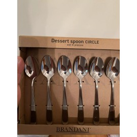 Brandani NIB BRANDANI DESSERT SPOON CIRCLE SET 6 PIECES STAINLESS STEEL HOTEL Big Size