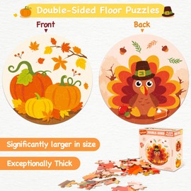 CiyvoLyeen Fall Thanksgiving Double Sided Floor Puzzle 22" Jigsaw Puzzles 70 Pieces Gifts for Kids Ages 3 and up Pumpkin and Turkey Puzzle