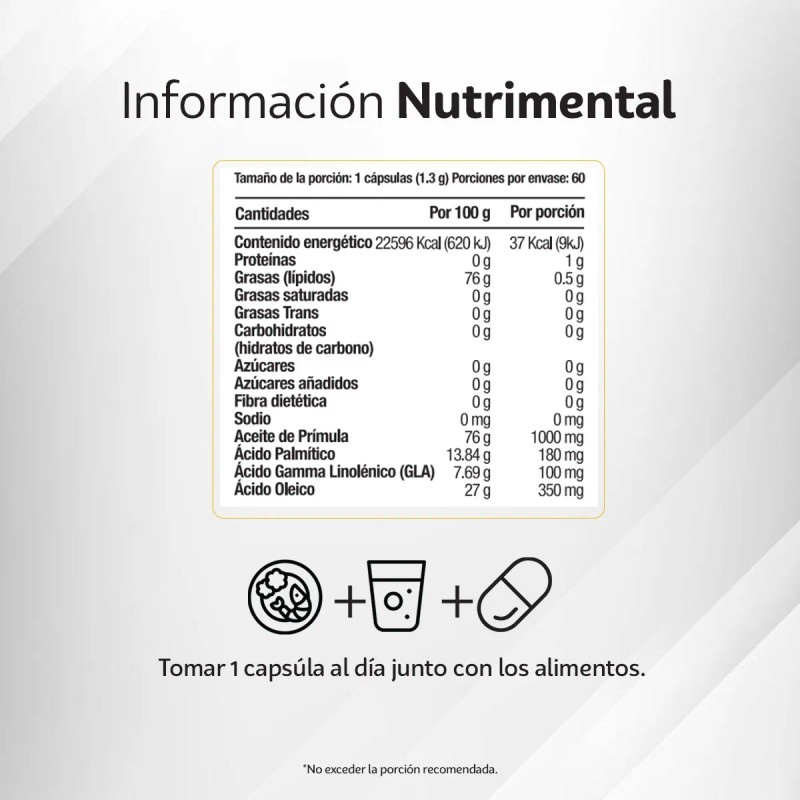 Aceite De Prmula Natural Piel Y Hormonas 60 Caps Sin