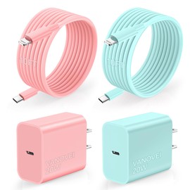 VANOVEI Phone Charger Fast Charging，2Pack USB Wall Charger with 10ft Liightning Cable, for Phone Cable Fast Charging Compatible with Phone 14/13/12/11 Pro Max/Max/Pad -Pink/Green