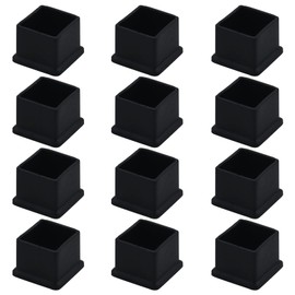 Antrader 1 Inch x 1 Inch Square PVC Covers Furniture Foot Table Chair Leg End Cap Cover Tip Protectors Black, Pack of 12
