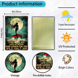 KIYOYO Vintage Tin Sign Mermaid She Dreams Of The Ocean Late At Night And Longs for The Wild Salt Air Sign Tin Sign for Home Hotel Bathroom 12x8 Inch
