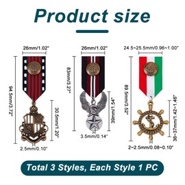 AHANDMAKER 3 Pieces Costume Military Badge Medal, Alloy Medal Brooch Military Hero Combat Medals Brooch Navy Badge Patriot Brooch Pinstripe for Women Men Coat Jacket Uniform Costume