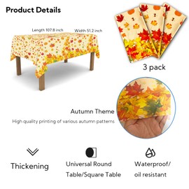 ONFUTAT 3 Pcs Fall Party Tablecloth, Autumn Thanksgiving Table Cover Maple Theme Birthday Party Decorations, Pumpkin and Maple Leaf Fall Themed Party Supplies
