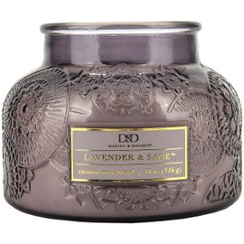 Lavender & Sage Embossed Candle Jar (18 oz) - Refreshing Aroma of Lavender, Clary Sage, and Thyme - Large Dual Wick Glass Jar Candle for Relaxing