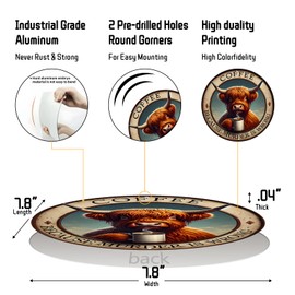 Yiruhe Funny Coffee Cow Aluminium Round Decorative Painting - Vintage Wall Decoration for Coffee Shops, Kitchens, Offices, Round 8x8 inch Metal Hanging Decoration(2485)