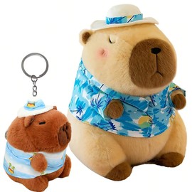 ZPSOSPZ Adorable Soft Capy-bara Doll, Capy-bara Stuffed Animal, Capybra Plush, Summer Style Capybra Plush Toy, Cartoon Realistic Plush Dolls for Fans, Simulation Animal Pillow, 2PCS
