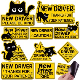 10 Pcs New Student Driver Car Magnet - Magnetic Bumper Stickers Funny Black Cat Please Be Kind Signs for Truck Vehicles Decoration