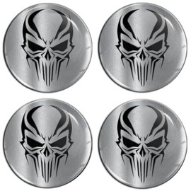 SkinoEu Set of 4 x 60 mm Sticker for Hub Caps Hub Caps Hub Caps Wheel Hub Cover Wheel Sticker Black Silver Skull A 5860