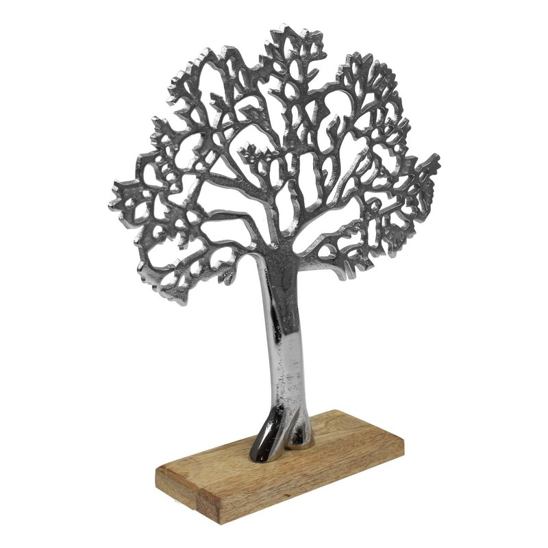 SiL Interiors Aluminium Tree of Life on Wooden Plinth 33cm
