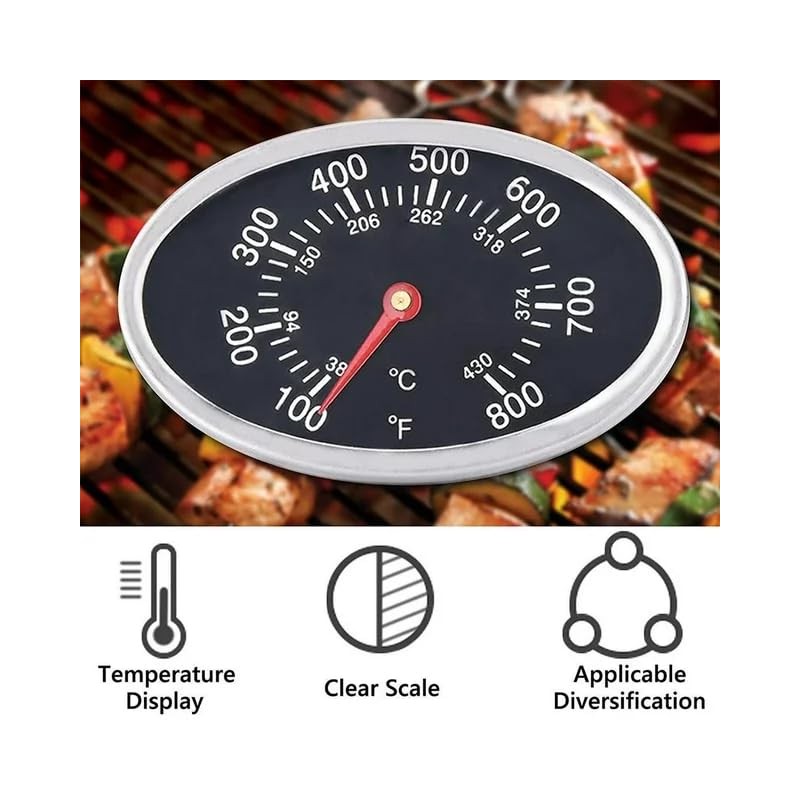 Black Grill Lid Thermometer Heat Indicator Replacement for Grill Master