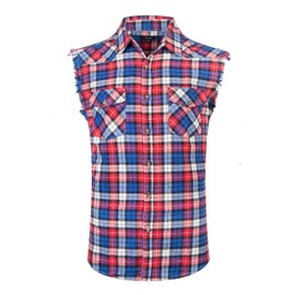 NUTEXROL Men's Casual Flannel Plaid Shirt Sleeveless Cotton Plus Size Vest Red&blue&white X-Large
