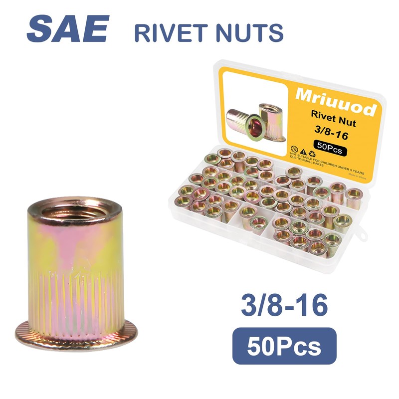 Rivet Nuts,100Pcs 1/4-20 SAE Rivet Nuts,Zinc Plated Carbon Steel Rivet