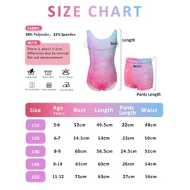 zffriction Girls' Gymnastics Leotard with Shorts and Headband Set Children's Gymnastics Leotard Dance Clothing, Colourful stars