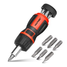 HAUTMEC 6-in-1 Stubby Ratcheting Screwdriver Set, Multi Screwdriver Tool All in One, Ratchet Screwdriver Set with Multi Bit Screw Driver, Chrome Vanadium Steel Shaft, 3PCS Phillips and 3PCS Slotted