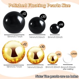 EGKamh 280Pcs Floating Beads Pearls, Black+Bright Gold 8/14/18mm No Hole Faux Pearls for Vase Filler for Centerpieces, Floating Beads for Wedding Makeup Party Home Birthday Table Decor