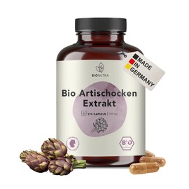 BIONUTRA® Organic Artichoke Extract Capsules High Dose, 3000 mg Daily Dose, 2.5% Cynarine, Residue-Controlled, German Production, No Additives, Artichokes from France, 270 x 700 mg