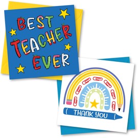 Teacher Thank You Cards Multipack of 2, 150 x 150mm, Blank Inside, Envelopes Included, Made in UK. Thank you teacher cards