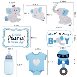 LEBERY 24pcs Blue Elephant Centerpiece Sticks, Baby Boy It's A Boy Table Topper Decorations Blue Little Peanut Cutouts for Blue Elephant Theme Boy Baby Shower Birthday Party Supplies, Double Side Printed