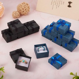 Boutigem Square Jewelry Gift Boxes, Small Paper Gift Boxes with Bow for Earrings, Rings, Jewelry Packaging, Pack of 12
