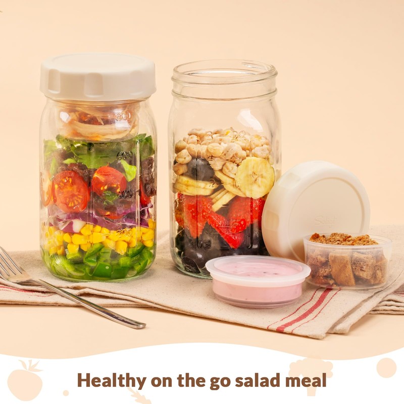 SOLIGT 4 Pack Glass Salad Jars with Lids Meal Prep,
