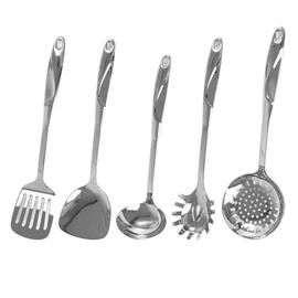 IMEEA 5-Piece Kitchen Utensils Set SUS304 Stainless Steel Cooking Utensils Set Includes Spatula, Soup Ladle, Slotted Spatula, Pasta Server & Skimmer
