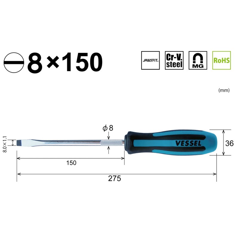 Vessel Megadora Standard Screwdriver, 8 x 150, 900