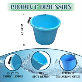 Set of 2- Blue Plastic Builders Bucket 3 Gallon 14 Litre Water Mixing Storage Strong with Measuring Guide, Handle And Spout (Made in U.K)