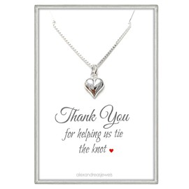 Bridesmaids Gifts Necklace, Sterling Silver Tiny Heart Necklace, Thank You for Helping Us Tie the Knot, Bridesmaid Thank You Necklace, 18"