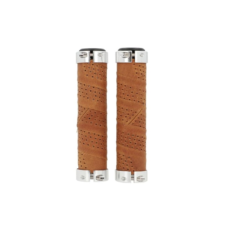 Gusti Nairo Q. Genuine Leather Handlebar Grip Brown Leather Metal