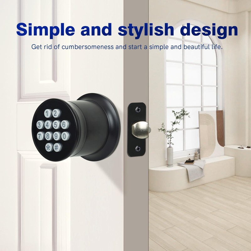 Keyless Entry Door Knob,Smart Knob Unlock by Passcode,Exterior Door Lock