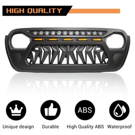 Front Grill Cover with Amber LED Day Running Lights for 2018 2019 2020 2021 2022 2023 2024 Wrangler JL Grille Guard，Matte Black…