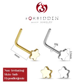 Forbidden Body Jewelry 20g Surgical Steel Star Top L-Shaped Nose Stud (Choose Quantity/Color), Metal