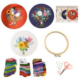 pikake bay Embroidery Kit, Embroidery Thread, Embroidery Frame, Embroidery Needles, DIY, Cross Stitch, Beginner Set, Flowers, French Embroidery, English Instruction Manual Included (Set of 3)