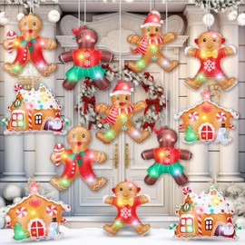 HyDren 12 Pcs 1.7 ft Christmas Inflatable Outdoor Decorations with Lights Xmas Blow up Gingerbread Man Girl and Gingerbread House Yard Decorations for Garden Yard Lawn Outdoor Indoor