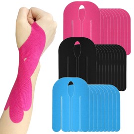 MFUSUL Pack of 30 Kinesiotapes Pre-Cut for Wrist, 3 Colours, Muscle Tape, Waterproof, Cotton, Support Function, Sports and Long-Term Use (Black/Blue/Pink)