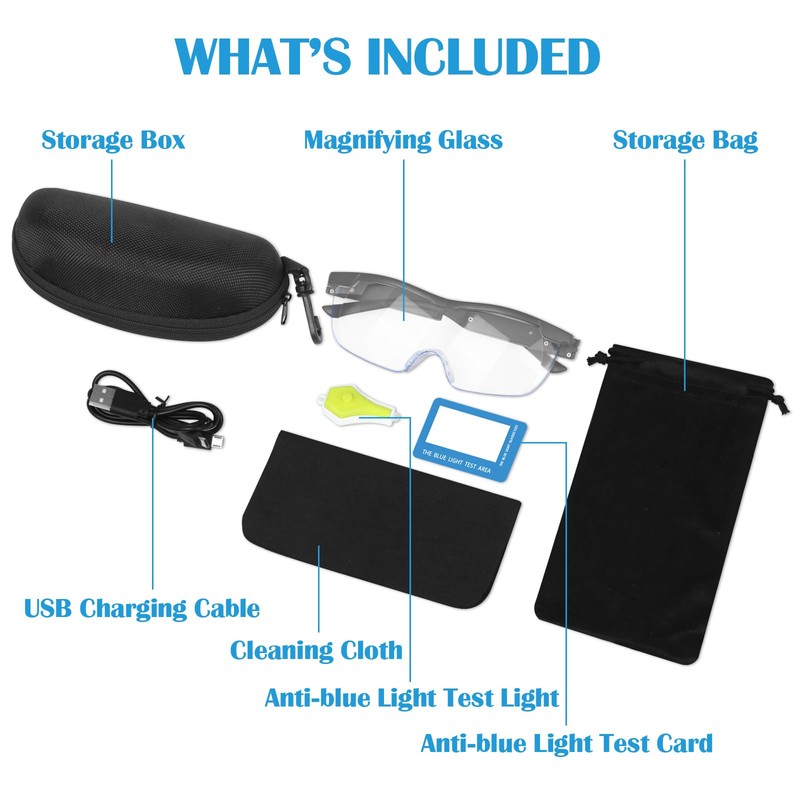 Magnifying Glasses with Light, 200% Magnification, USB Rechargeable LED Lighted