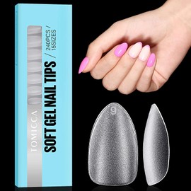 TOMICCA Short Almond Nail Tips -Short Almond Gel Nail Tips for Full Cover Nail Tips for Gel Nails Acrylic Short Almond Nails False Nails For 240 Pcs 15 Sizes