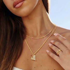 Dremmy Studios Initial Necklaces for Women Trendy - 14K Gold Plated Hammered Heart Zircons Letter C Pendant Minimalist Jewelry Gifts