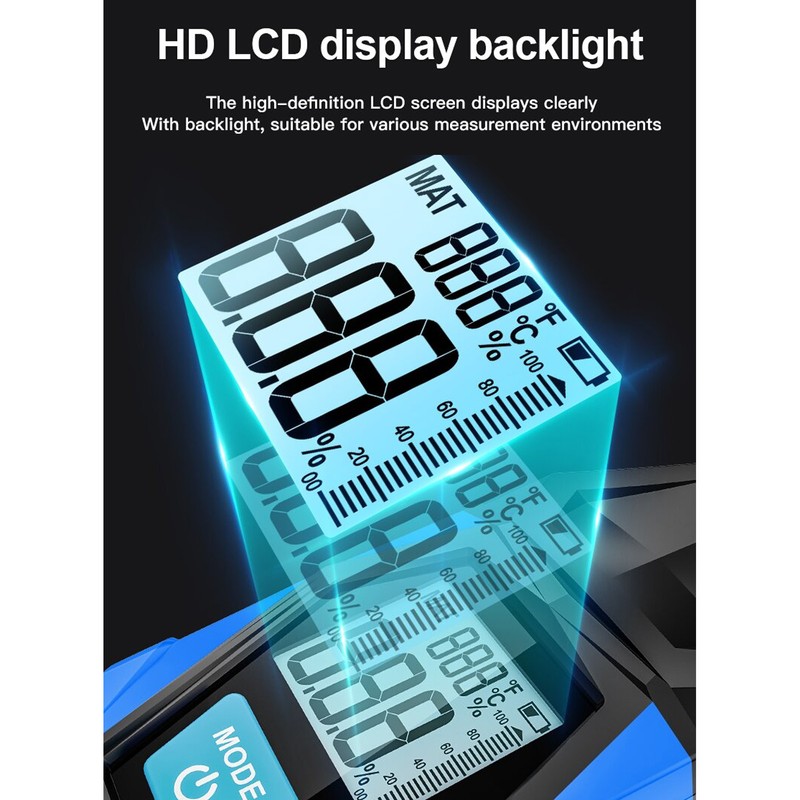 Handheld Moisture Meter LCD Display Digital Moisture Tester for Wood