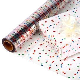 CMFYHM Extra Wide Clear Cellophane Wrap Roll(17" x 100’Ft) Multicolor Polka Dots Transparent Thicker Cellophane Roll, Cellophane Wrap for gift baskets， Flowers, Holiday,Christmas Decorations