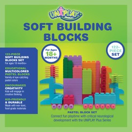 UNiPLAY Plus Soft Building Blocks — Creativity Toy, Educational Play, Cognitive Development, Early Learning Stacking Blocks for Infants and Toddlers, Pink (122-Piece Set)