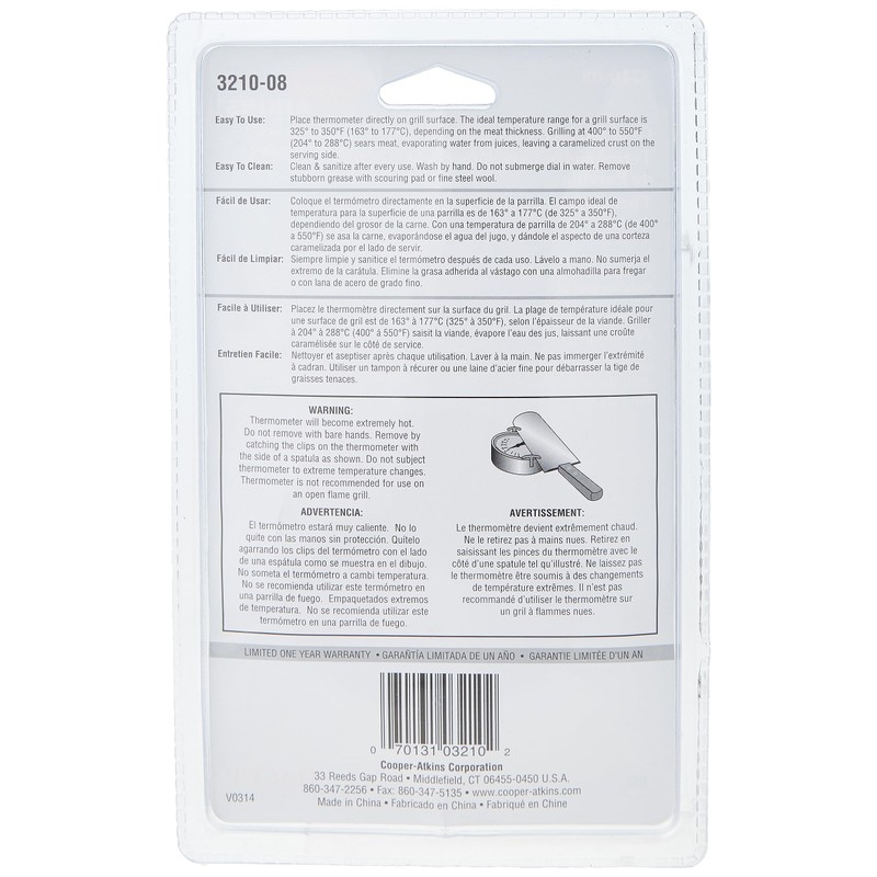 Cooper Atkins 3210-08-1-E Grill Surface Thermometer Nsf