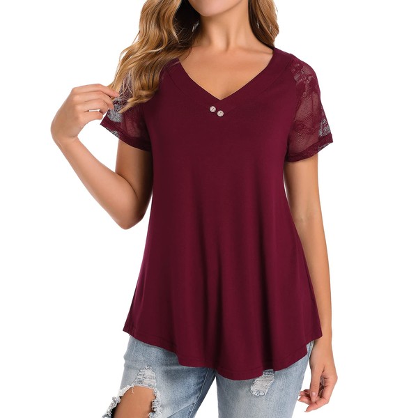 Vinmatto Women's Summer Short Sleeve V Neck Flowy Plus Size