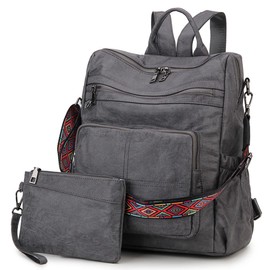 MayBlosom Women's Elegant Backpack Bag 2 in 1 Vegan Leather City Backpack Travel Bag Book Bag for Travel School, darkgray, Fashionable