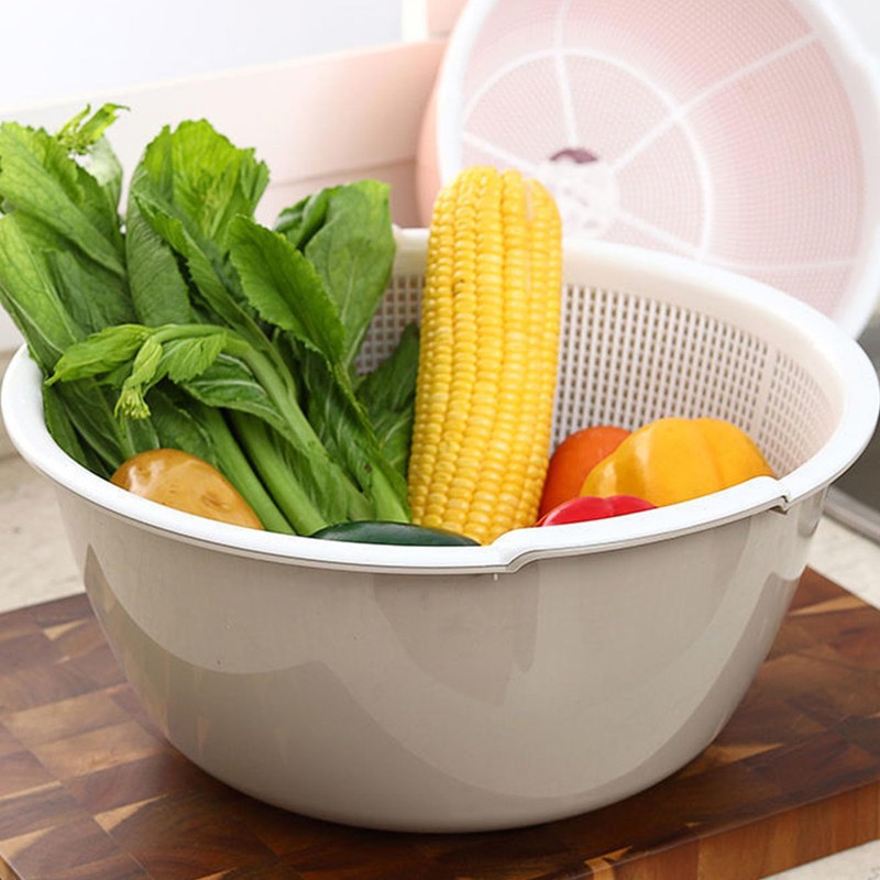 HAOHIZE Plastic Colander, Double Layer Colanders Bowl Set Vegetable Fruit
